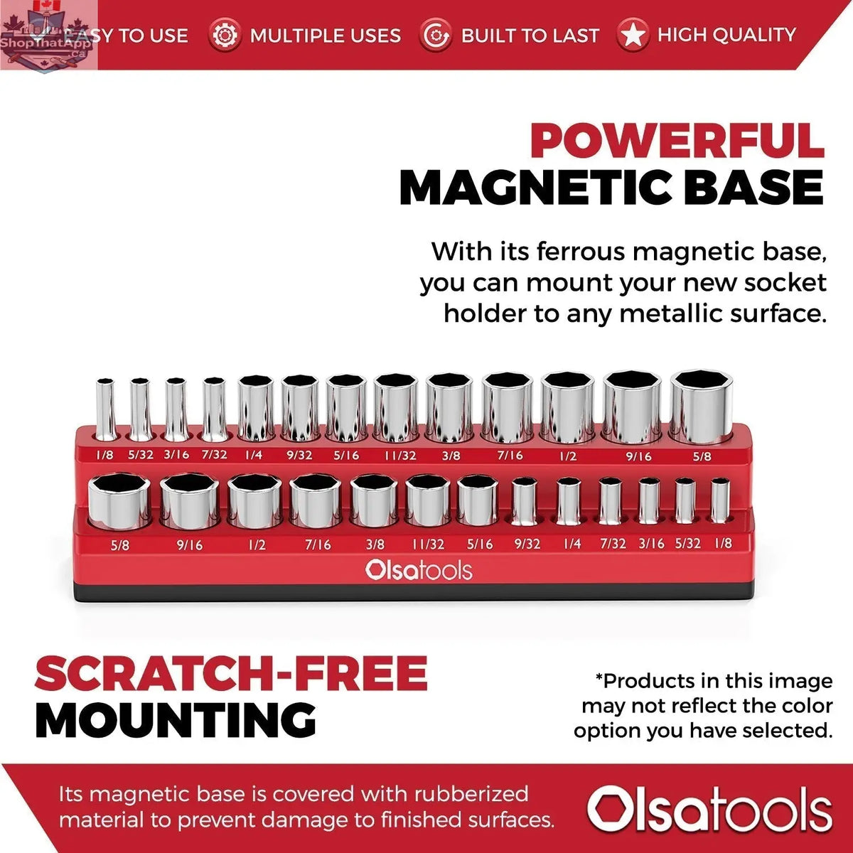Olsa Tools Canada 2-Row Magnetic Socket Holders for 1/2 drive Click Torque Wrench, organized socket storage and organization.