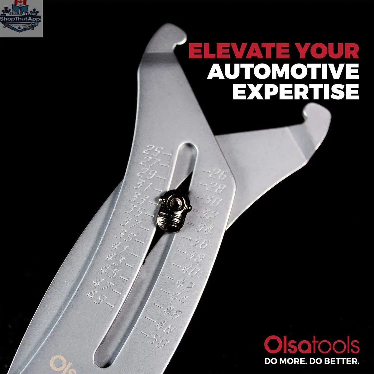 Olsa Tools Canada bolt size finder keychain with infographic showing different bolt sizes and measurements.