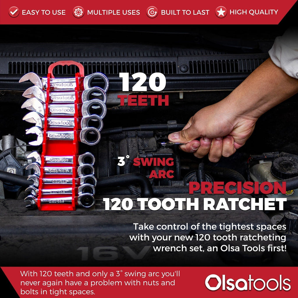 120 Tooth Ratcheting Wrench Set - Stubby Design for Maximum Torque and Accessibility