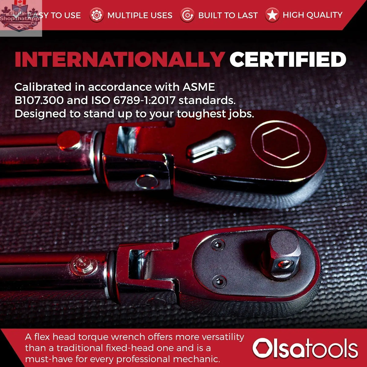Olsa Tools Canada bolt size finder keychain for quick bolt sizing, compatible with click torque wrenches with flex head.