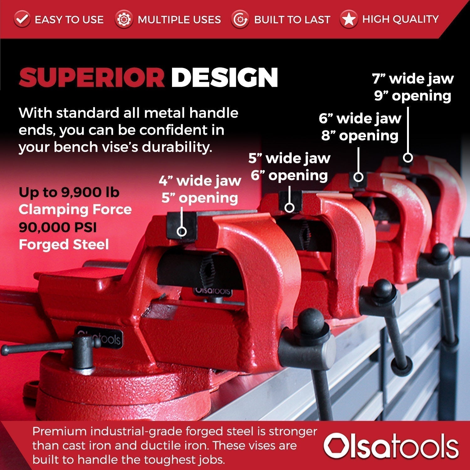 Bench Vises with Swivel Base | 360° Forged Steel Construction