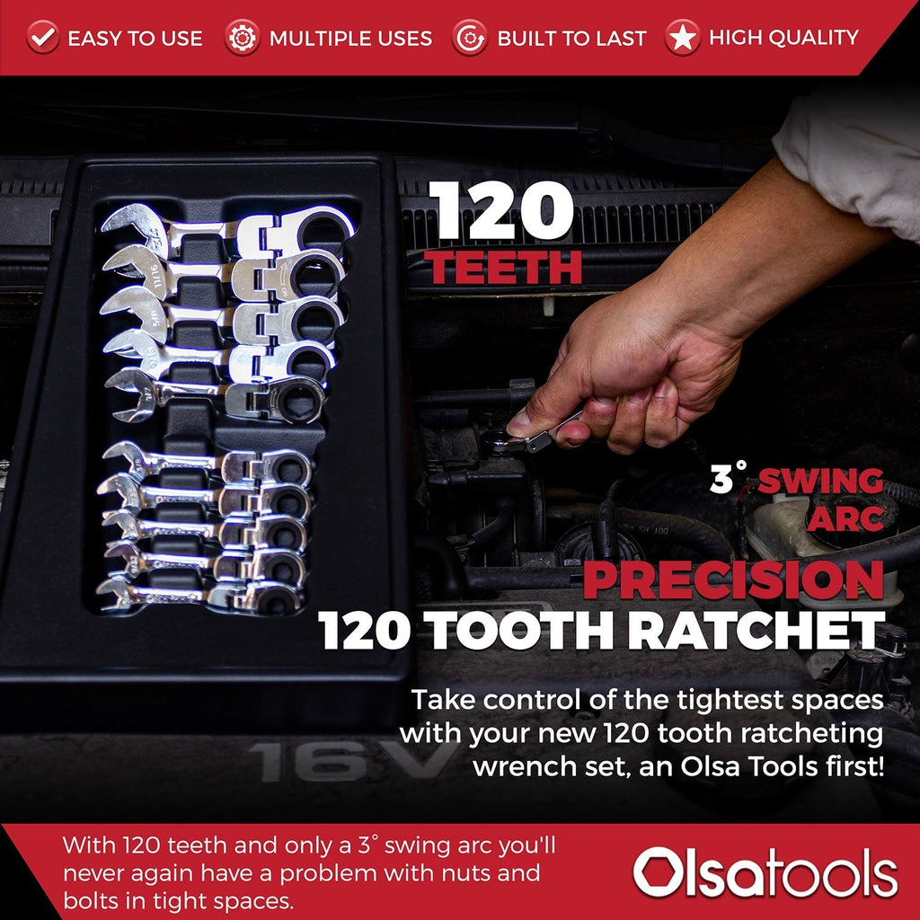 120 Tooth Ratcheting Wrench Set - Stubby Design for Maximum Torque and Accessibility