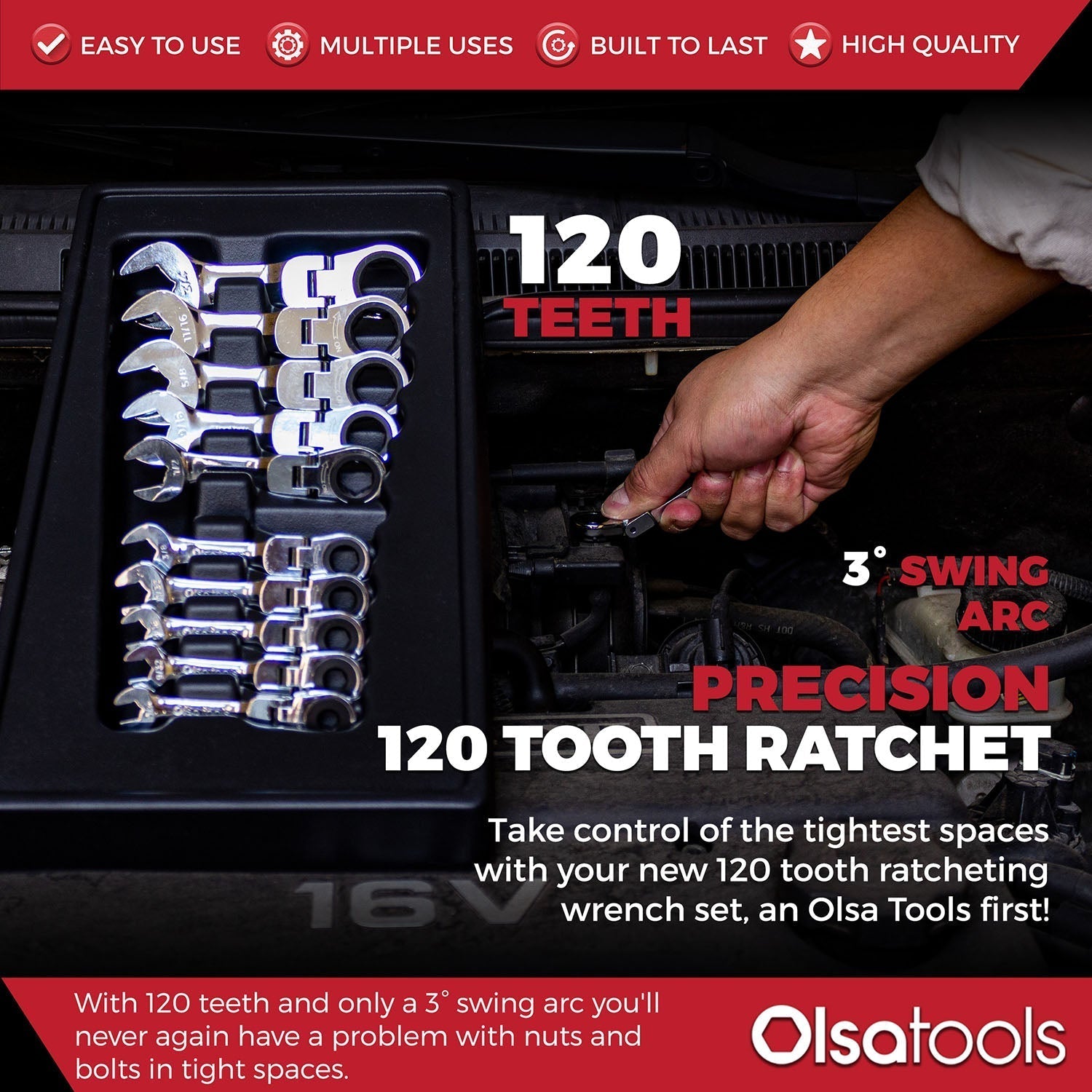 120 Tooth Ratcheting Wrench Set - Stubby Design for Maximum Torque and Accessibility