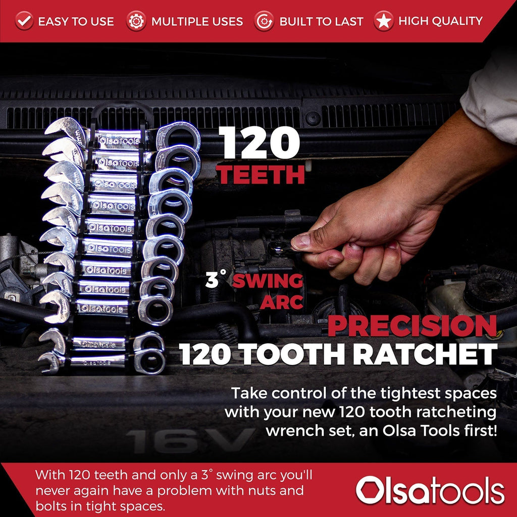 120 Tooth Ratcheting Wrench Set - Stubby Design for Maximum Torque and Accessibility