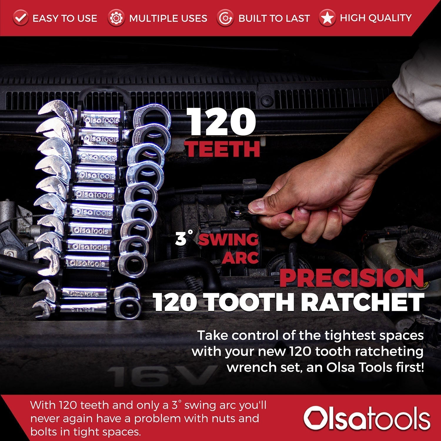 120 Tooth Ratcheting Wrench Set - Stubby Design for Maximum Torque and Accessibility