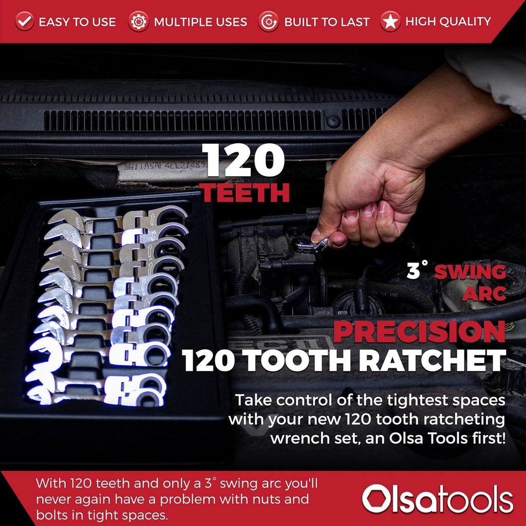 120 Tooth Ratcheting Wrench Set - Stubby Design for Maximum Torque and Accessibility