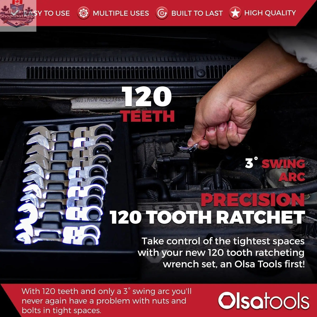 120 Tooth Ratcheting Wrench Set - Stubby Design for Maximum Torque and Accessibility - Shopthatapp.ca