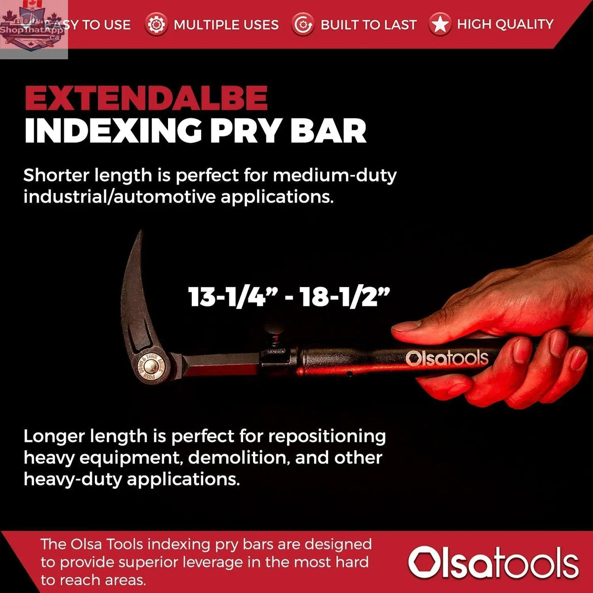 Extendable Indexing Pry Bar | Adjustable Length From 13.3-18.5 Inches - Shopthatapp.ca