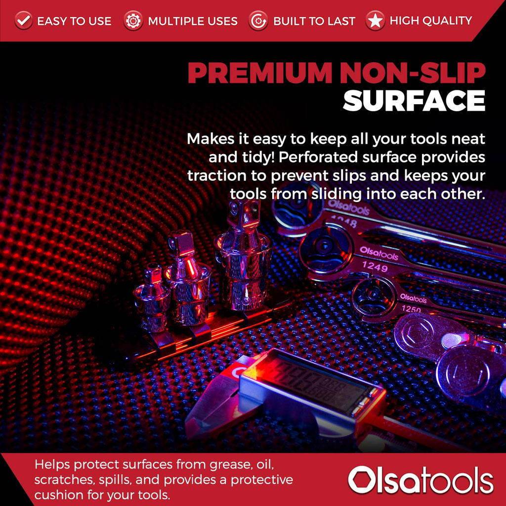 Non-Slip Tool Chest Liner with Perforated Surface for Enhanced Grip