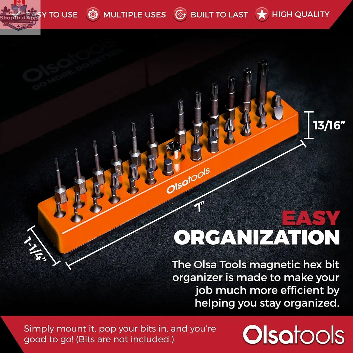 Magnetic Hex Bit Organizer by Olsa Tools Canada showing a compact tool storage solution for easy access and organization of hex bits.