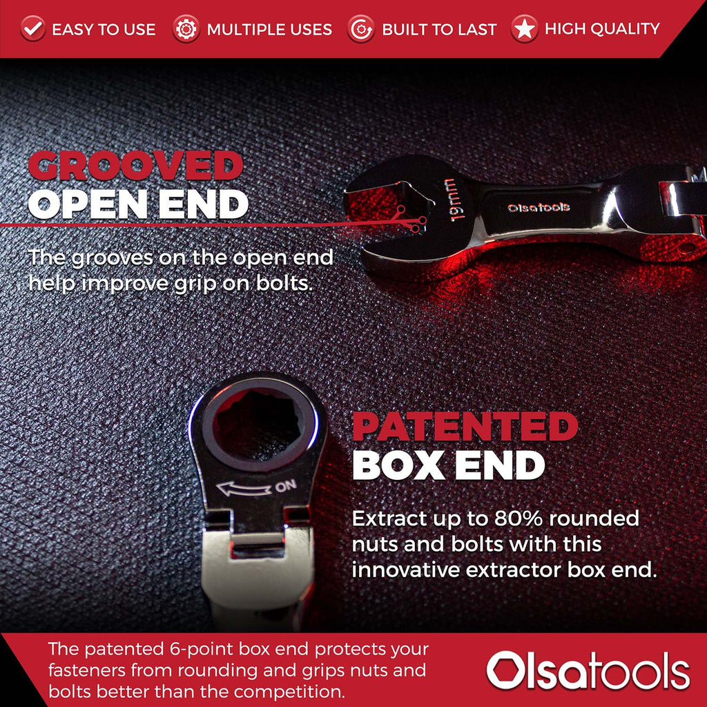 120 Tooth Ratcheting Wrench Set - Stubby Design for Maximum Torque and Accessibility
