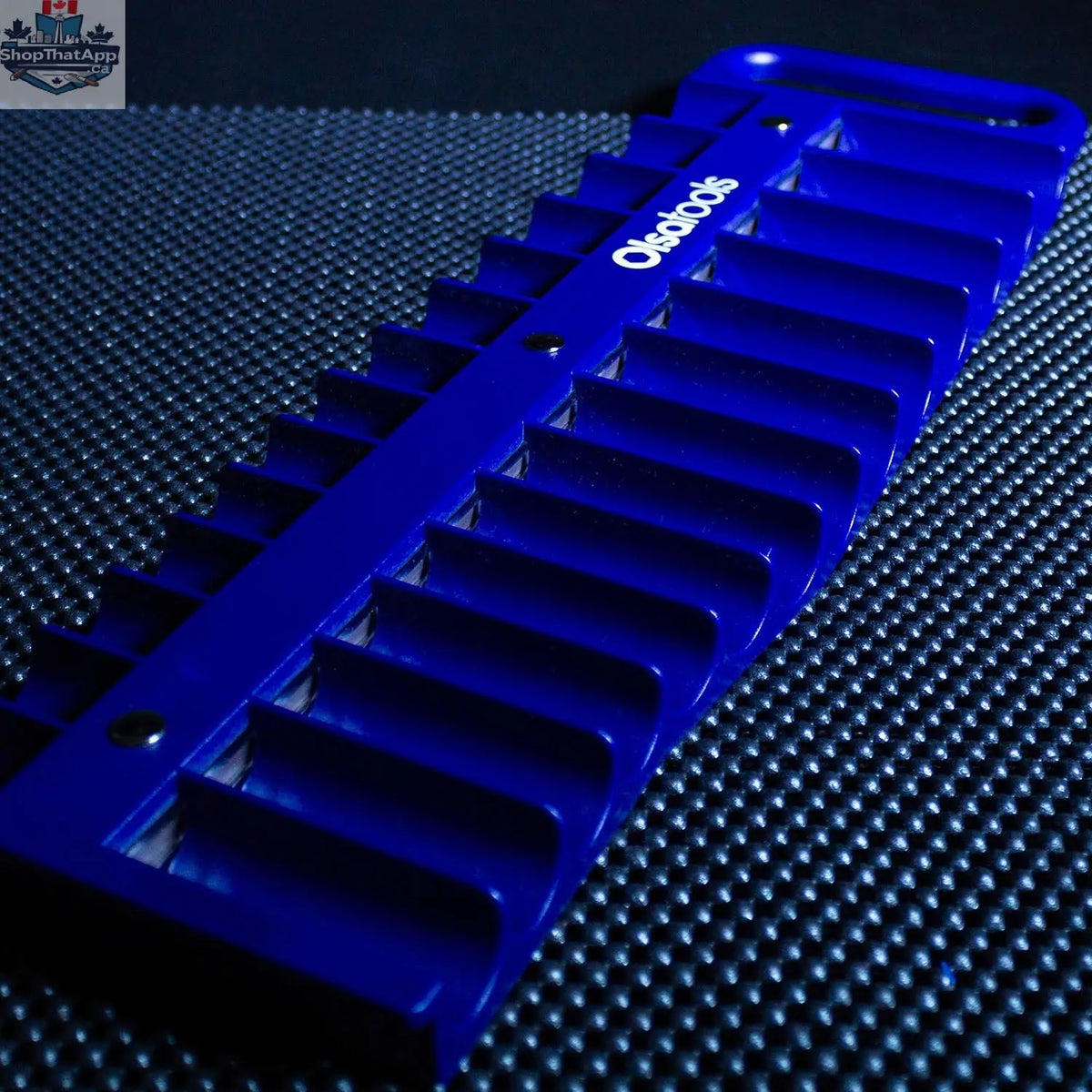 Olsa Tools Canada magnetic socket organizer tray holding various socket sizes for easy tool management and organization.