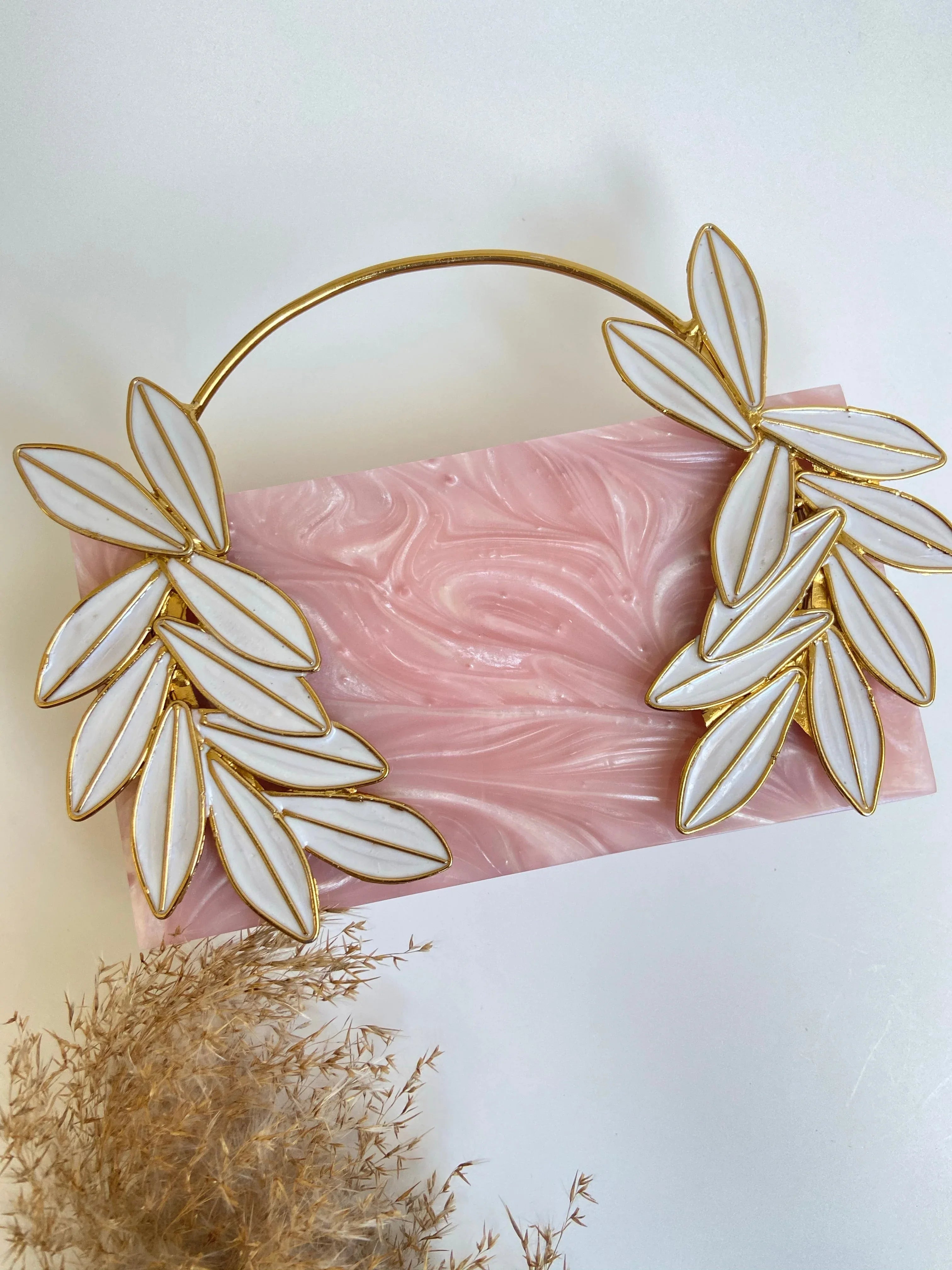 ISLA Pink Handbag - Elevate Your Style with Unique Metal Leaf Work