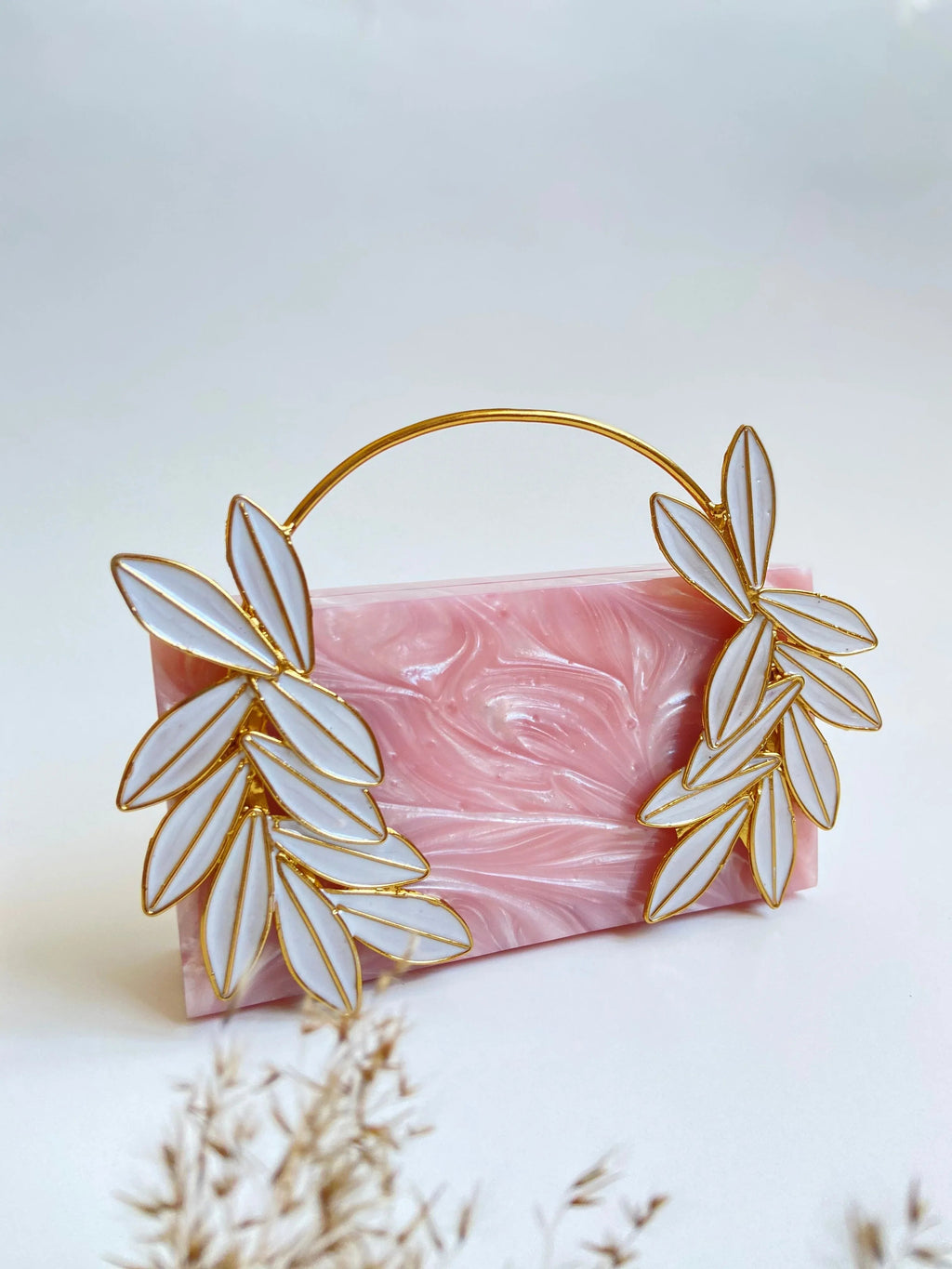 ISLA Pink Handbag - Elevate Your Style with Unique Metal Leaf Work
