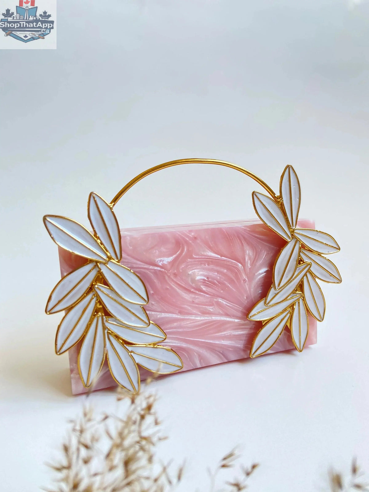 ISLA Pink Handbag - Elevate Your Style with Unique Metal Leaf Work - Shopthatapp.ca