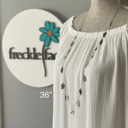 Waterfall Leaf Necklace – Long Layering Chain with Cascading Silver & Mixed Metal Leaves - Shopthatapp.ca