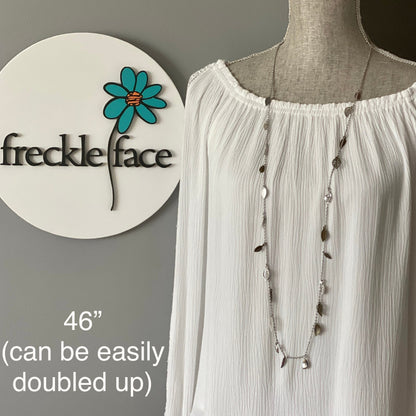 Waterfall Leaf Necklace – Long Layering Chain with Cascading Silver & Mixed Metal Leaves - Shopthatapp.ca