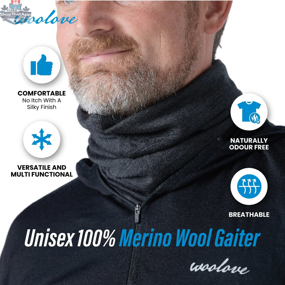 Merino Wool Neck Gaiter — Reversible, Unisex - Shopthatapp.ca