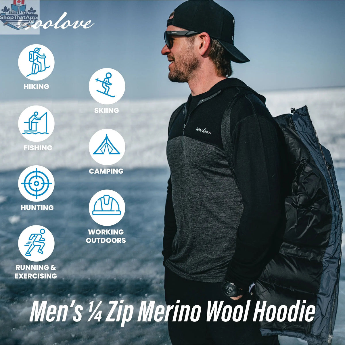 Men's Merino Wool 1/4 Zip Hoodie — Midweight - Shopthatapp.ca