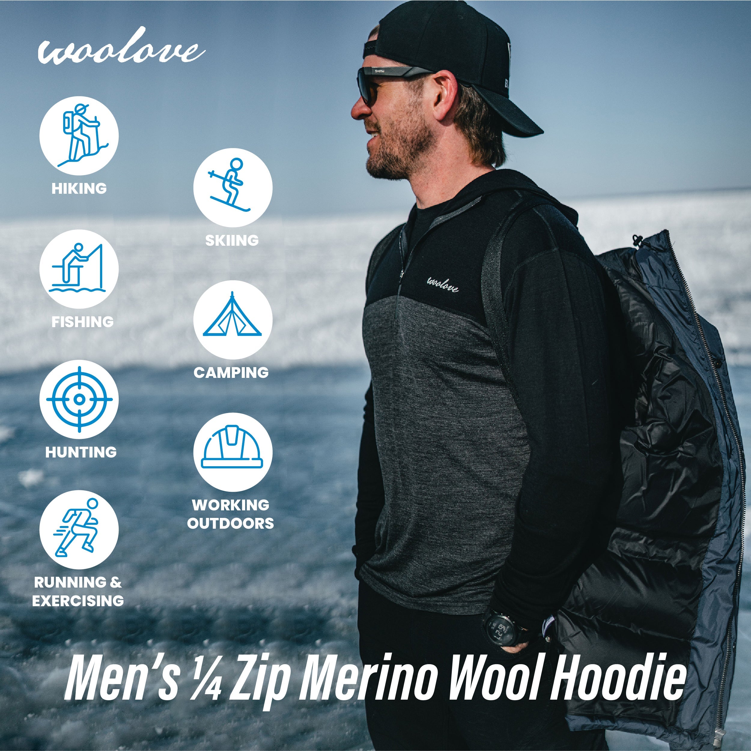 Men's Merino Wool 1/4 Zip Hoodie — Midweight