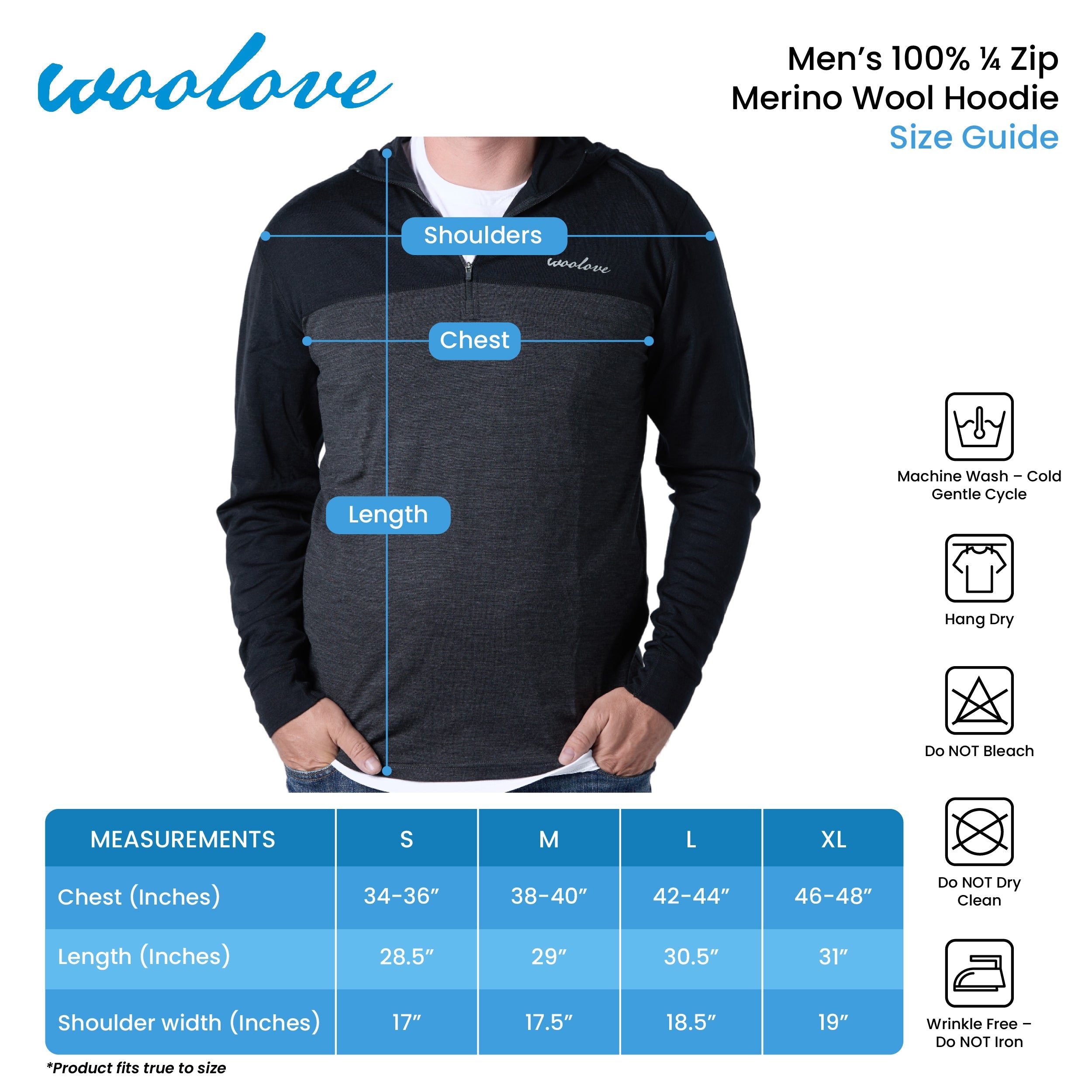 Men's Merino Wool 1/4 Zip Hoodie — Midweight