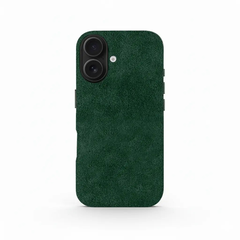 Green Alcantara iPhone 16 case by Carbon Loom, featuring a sleek, textured design for style and protection.