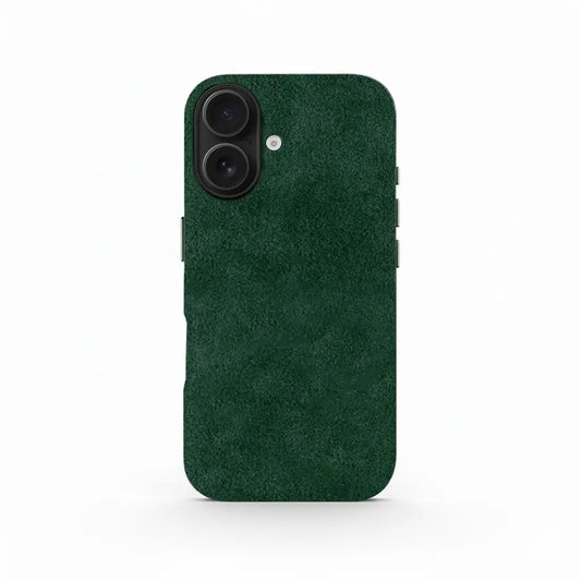 Green Alcantara iPhone 16 case by Carbon Loom, featuring a sleek, textured design for style and protection.