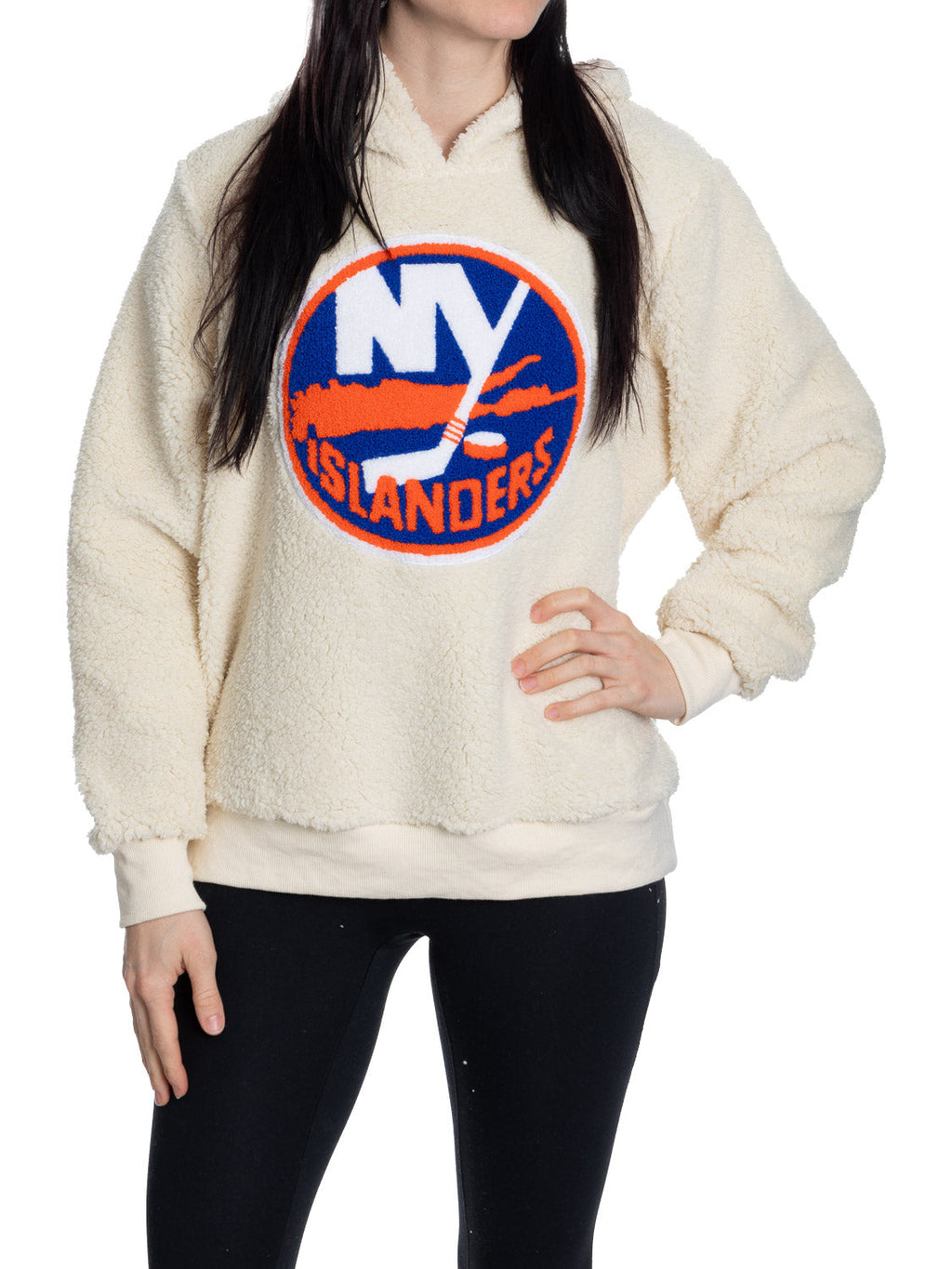 New York Islanders Ladies Sherpa Hoodie with Premium Chenille Logo - Shopthatapp.ca