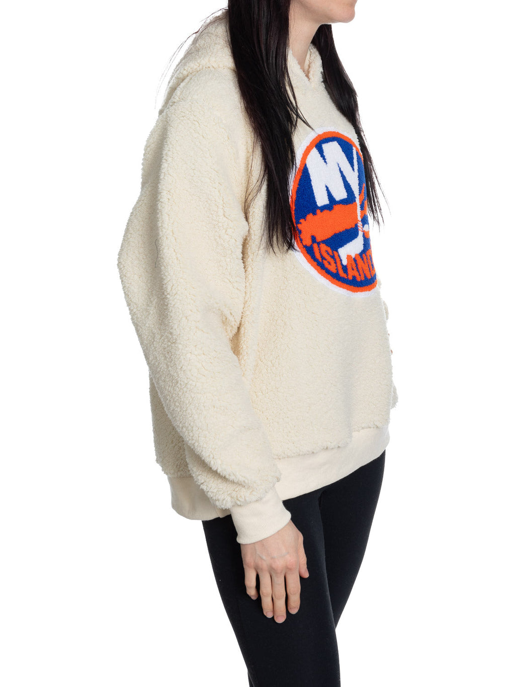 New York Islanders Ladies Sherpa Hoodie with Premium Chenille Logo - Shopthatapp.ca