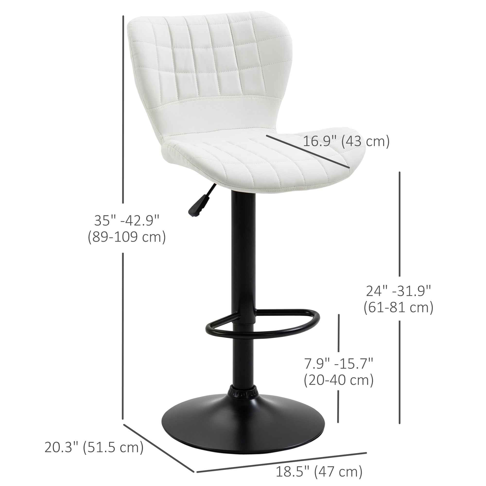 Avion Counter/Barstools with Adjustable Height and Swivel-Set of 2-White