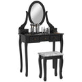 Emma Vanity Desk with Padded Stool and 360° Rotating Oval Mirror-Black