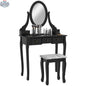 Emma vanity desk with mirror, padded stool, and 360° rotating oval mirror in black, modern bedroom furniture by SLOTH Nation.