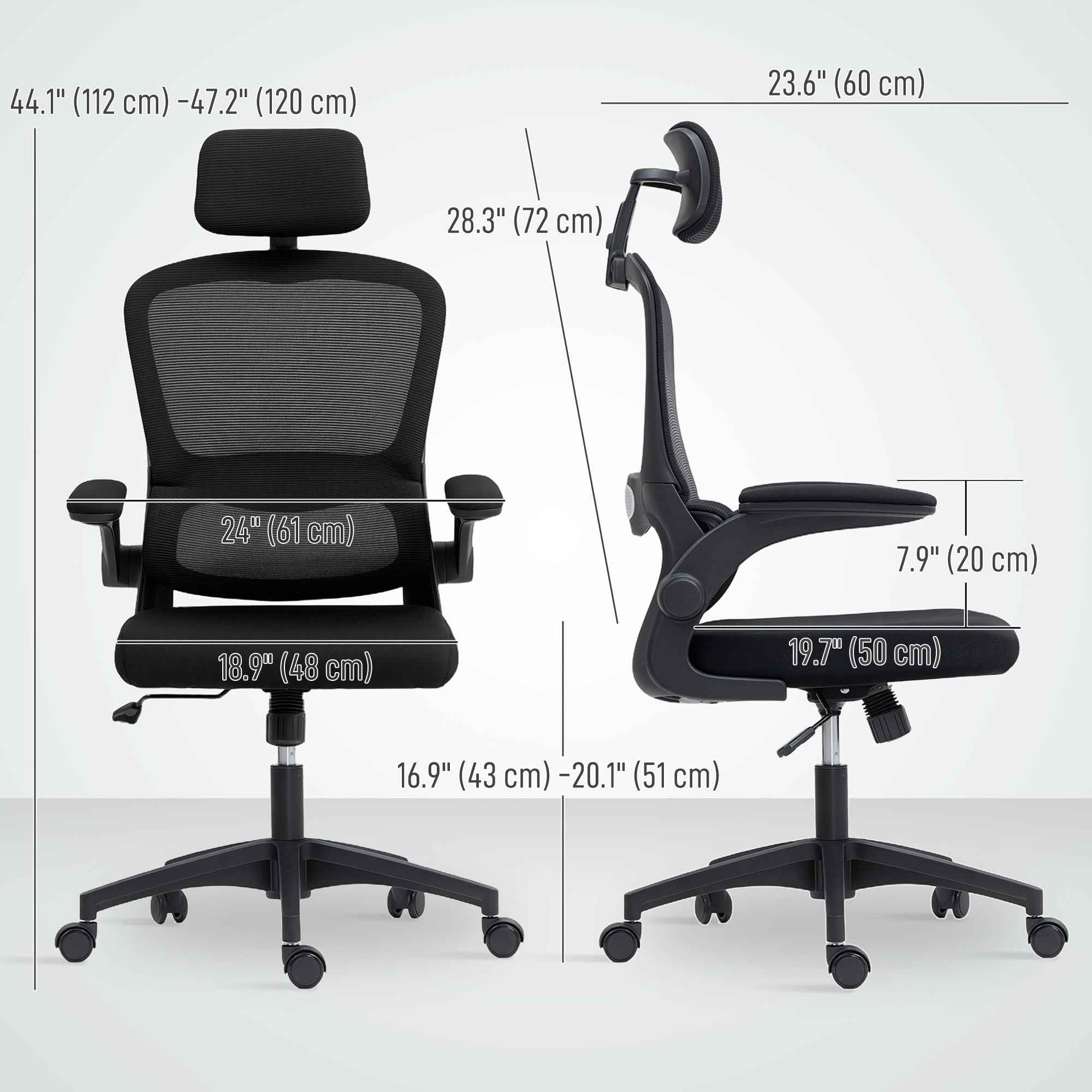 Owen Ergonomic Mesh Office Chair with High Back, Rotatable Headrest, Flip-Up Armrests and Lumbar Support-Black