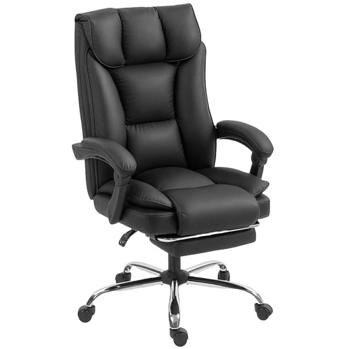 Alexis Executive Ergonomic Office Chair with Pet-Friendly Leather, Footrest and Swivel Recliner-Black