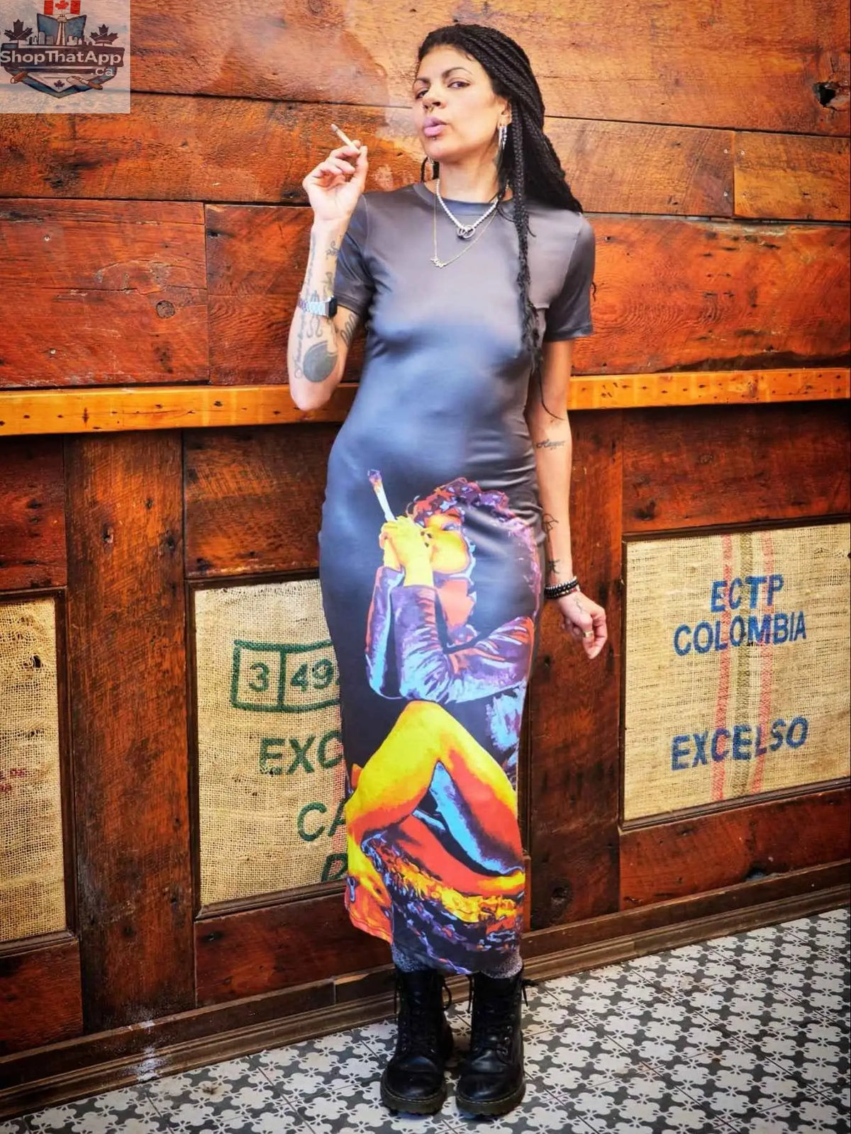 JANE DOPE Hotbox Goddess Maxi Dress in sleek black bodycon style, featuring a fitted silhouette for elegant occasions.