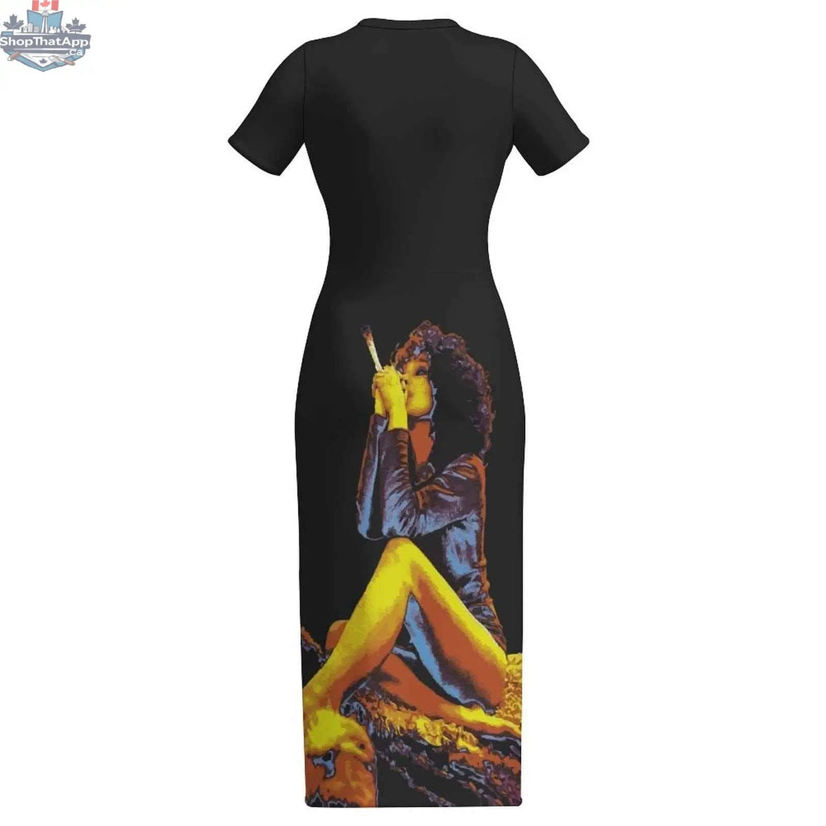 JANE DOPE Hotbox Goddess maxi dress in sleek bodycon style, fitted silhouette, perfect for versatile occasions, shown in black fabric.