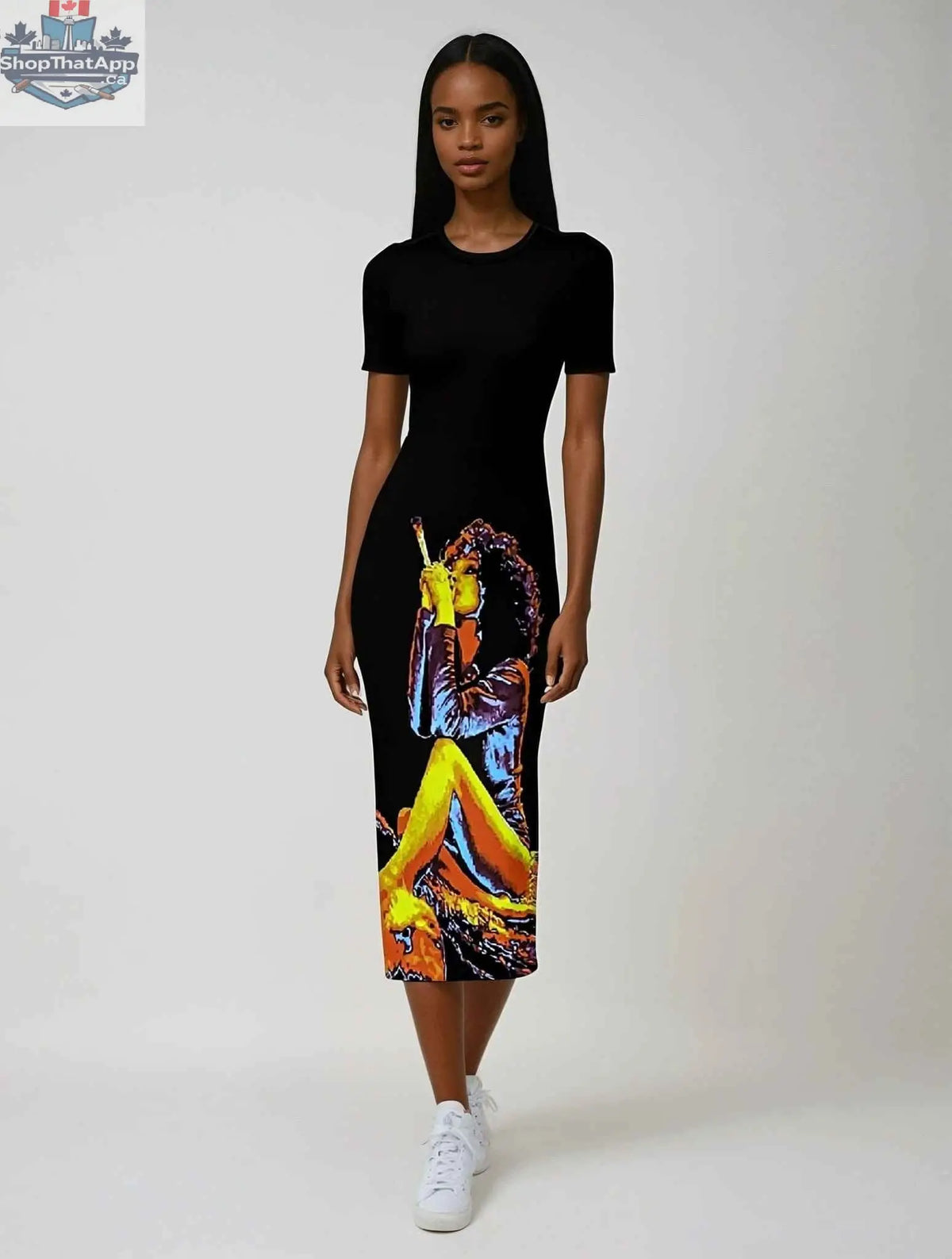 JANE DOPE Hotbox Goddess Maxi Dress in sleek bodycon style, perfect for any occasion, shown in a fitted black design.