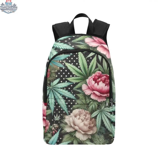 Jane Dope Pot & Peony backpack for adults, casual style with floral design, featuring a spacious main compartment and adjustable straps.