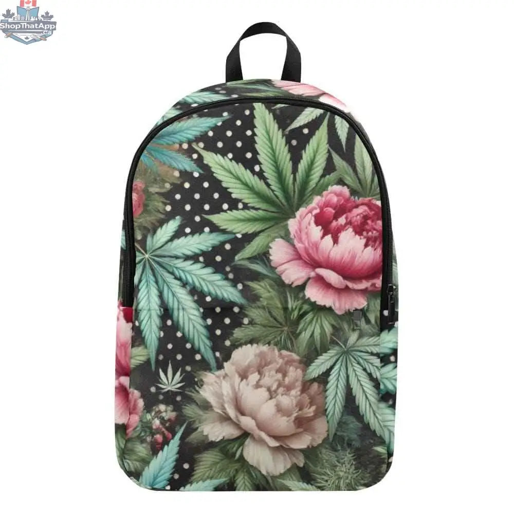Jane Dope Pot & Peony casual backpack for adults with floral design, sturdy straps, and spacious main compartment.