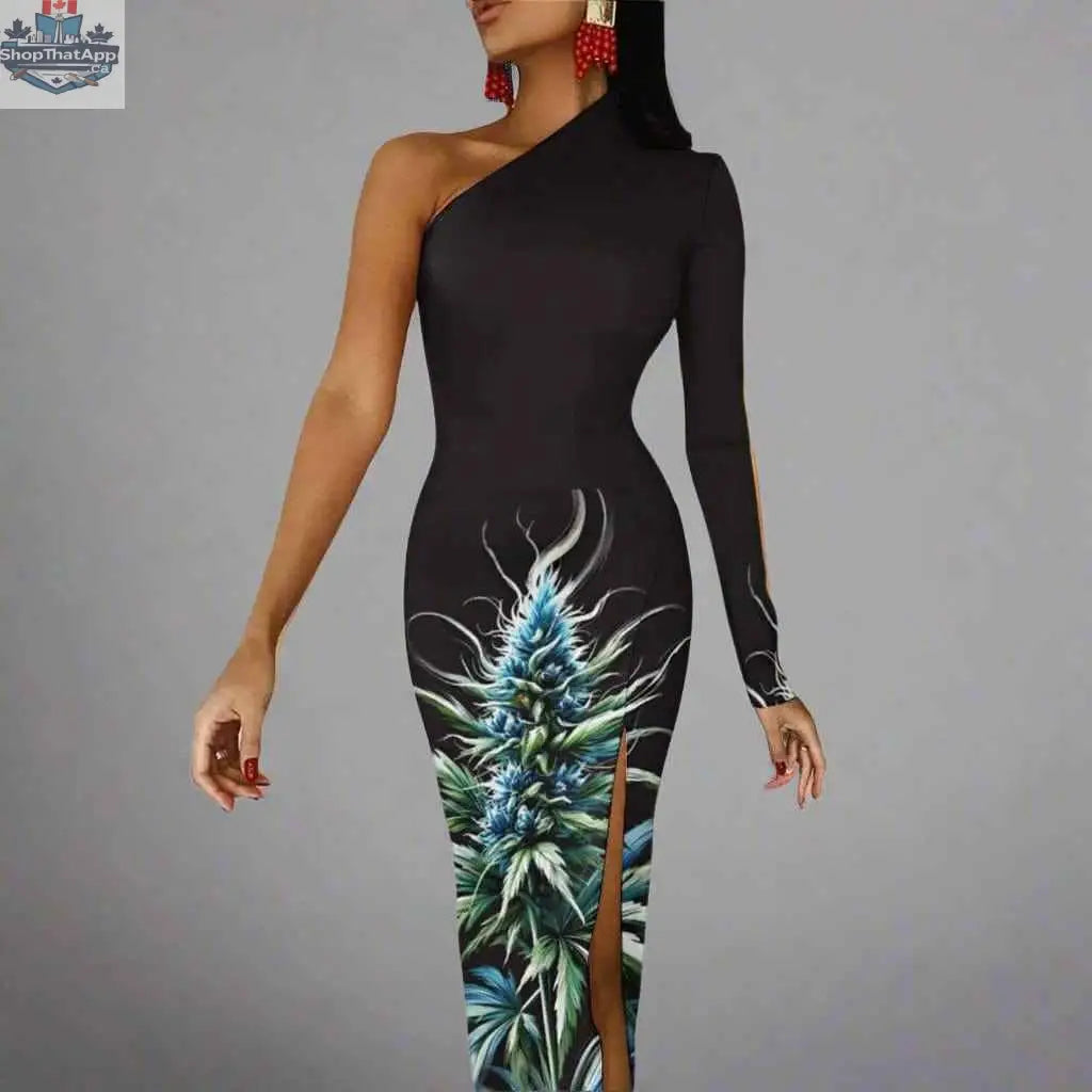 Blue Dream maxi dress by JANE DOPE featuring one-shoulder design, slit, long length, and elegant style in a white fabric.