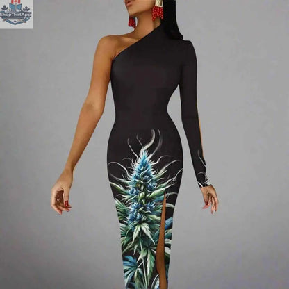 Blue Dream maxi dress by JANE DOPE featuring one-shoulder design, slit, long length, and elegant style in a white fabric.