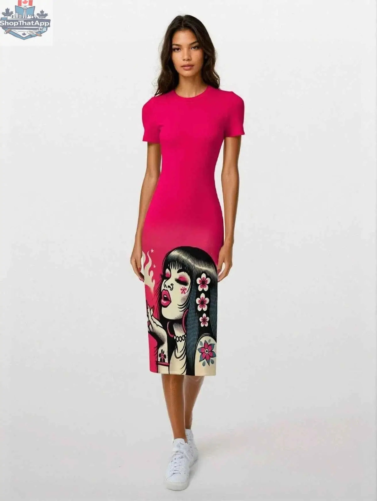 Pink Diesel midi dress by JANE DOPE, stylish bodycon design, perfect for various occasions, shown in a flattering silhouette.