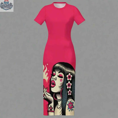 Pink Diesel midi dress by JANE DOPE, stylish bodycon design, perfect for every occasion, shown in a flattering fit and vibrant color.