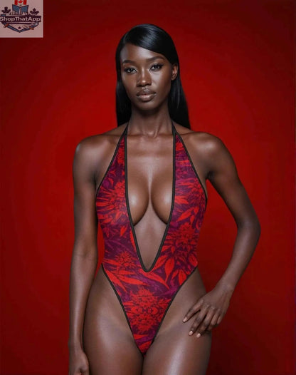 Electric lettuce deep-v thong bodysuit by JANE DOPE featuring a sexy design and vibrant green lettuce print with deep V neckline.