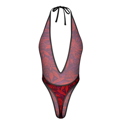 Electric lettuce deep-V thong bodysuit by JANE DOPE, featuring a sexy deep V neckline and sleek, fitted design.