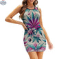 White Roller Queen Tank Dress by JANE DOPE with deep V thong design, featuring a sleeveless, casual fit with bold style.
