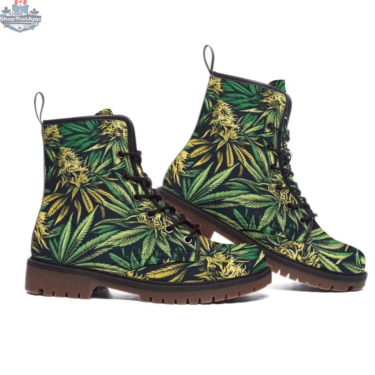 Jane Dope Big Buds Dope Martens vegan women's short boots with colorful all-over print, stylish and comfortable for everyday wear.