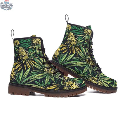Jane Dope Big Buds Dope Martens vegan women's short boots with colorful all-over print, stylish and comfortable for everyday wear.