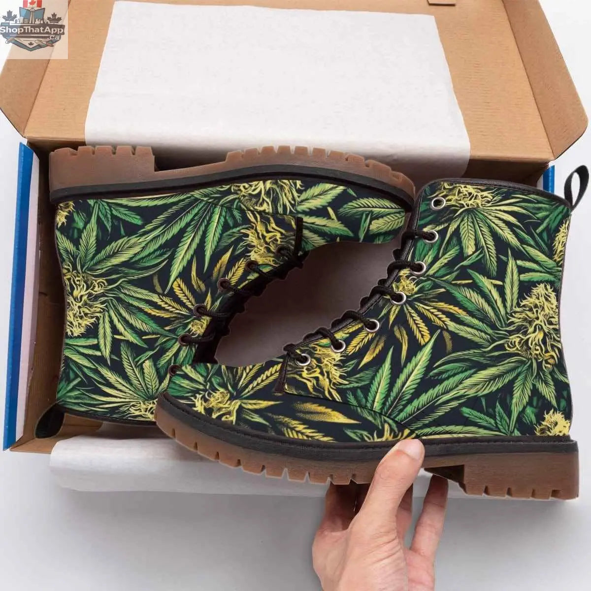 Jane Dope Big Buds Dope Martens vegan women’s short boots with colorful all-over print, stylish and comfortable for everyday wear.