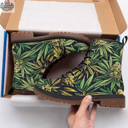 Jane Dope Big Buds Dope Martens vegan women’s short boots with colorful all-over print, stylish and comfortable for everyday wear.